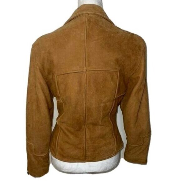 Beyond Sport California Moto Jacket Womens Small Leather Caramel Zip Sleeves - Picture 15 of 15